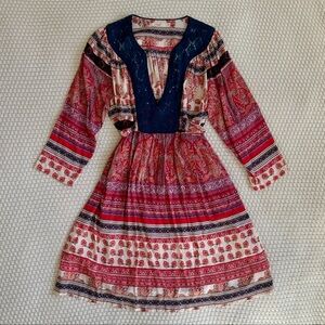 Hazel - Red, Navy & Cream Paisley Boho Dress